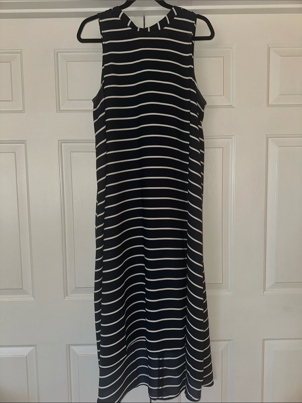 Navy Blue  and White Striped Sleeveless High-Low Maxi Dress